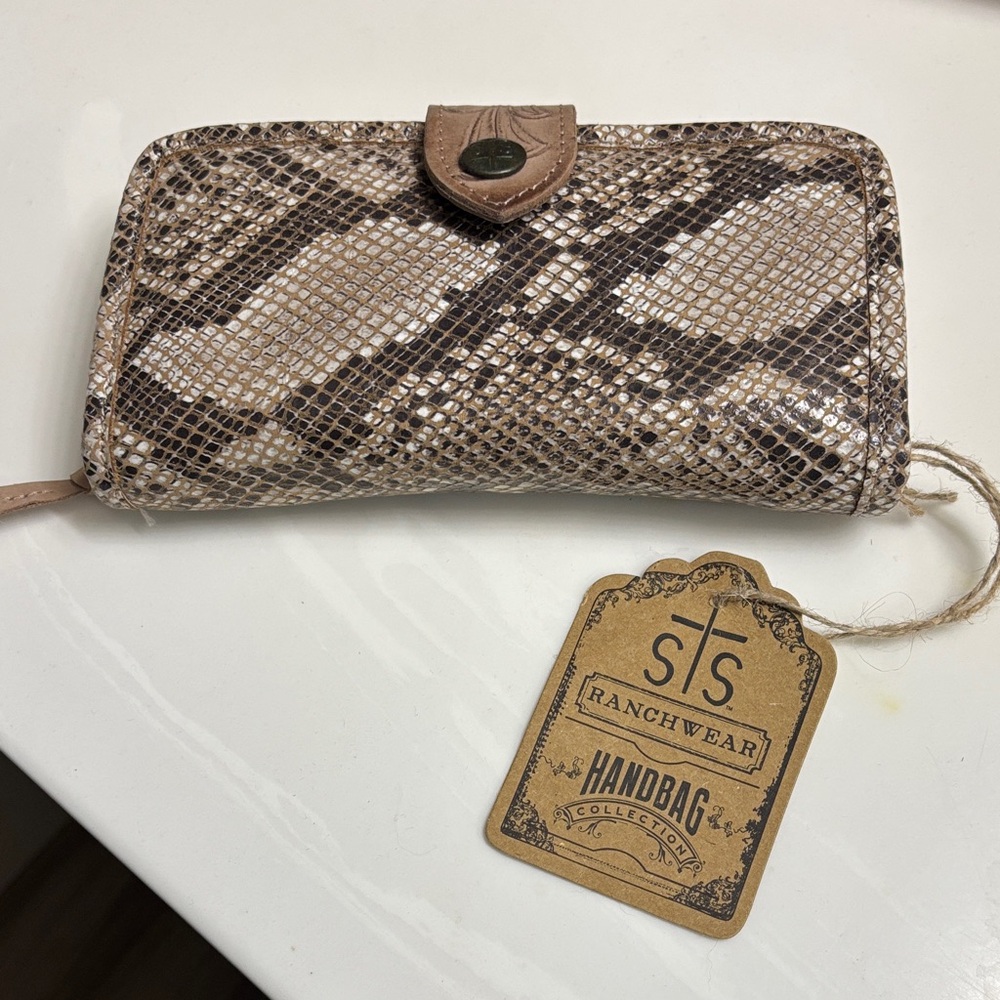 STS Ranchwear Taupe and Brown Snake-Print Zip Wallet